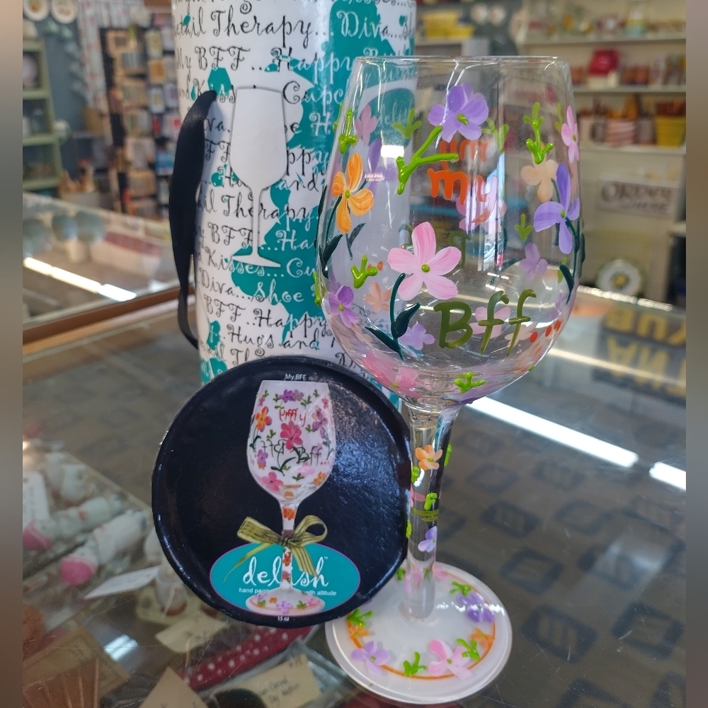 SOLD!!!Delish Floral BFF Wine Glass